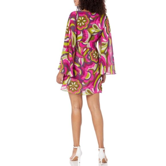 Trina Turk 'Molly' Mod-Print Statement-Sleeve Mini-Dress, Trina Pink Multi - Picture 2 of 2
